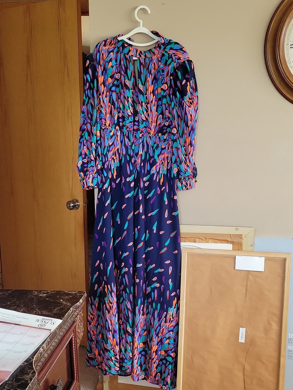 Fashion Nova Navy Multicolor Long Sleeve Maxi Dress